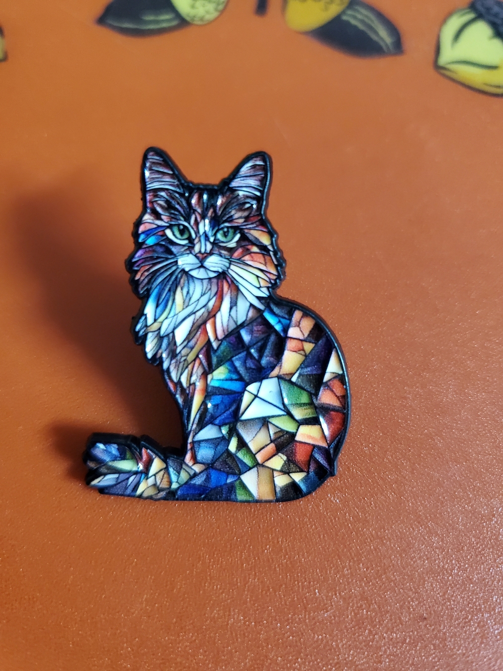 Multicolor Stained Glass Style Cat Pin - Vibrant Cat Accessory